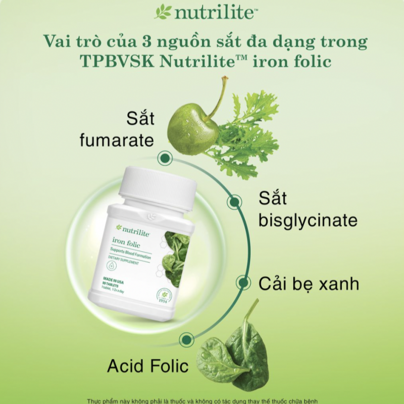 102046 Amway Nutrilite™ iron folic : Bổ sung Sắt, Acid Folic, hỗ trợ tăng khả năng tạo máu ở người thiếu sắt.90 viên.Xuất xứ: Hoa Kỳ