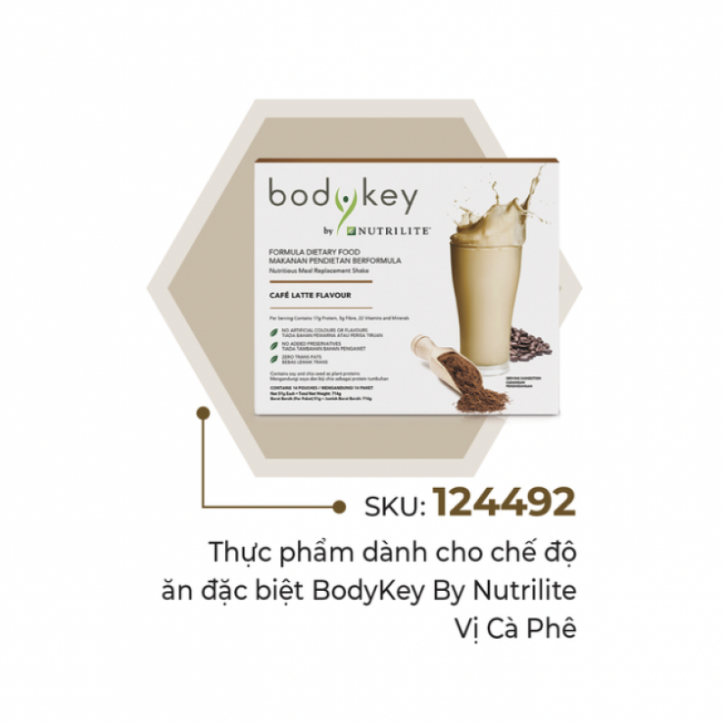 124492 Amway Thực phẩm dành cho chế độ ăn đặc biệt BodyKey By Nutrilite™ – Vị Cà Phê. 14 gói.Xuất xứ: Hoa Kỳ