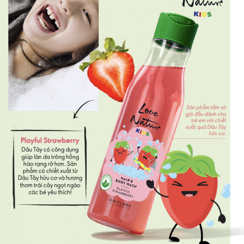 40844 Oriflame – Sữa Tắm Gội Cho Trẻ Em Oriflame Love Nature Kids Hair And Body Wash Playful Strawberry 2 Trong 1 Hương Dâu – 250ml