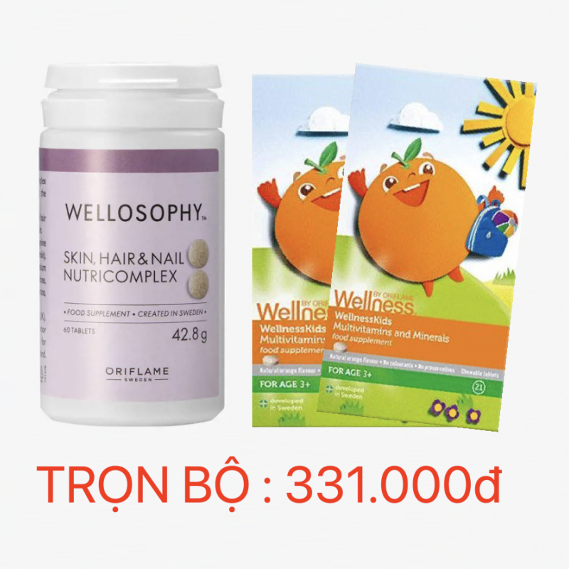 Trọn Bộ 45273 + 28241x 2 Thực phẩm bảo vệ sức khỏe Wellosophy Skin, Hair & Nail NutriComplex